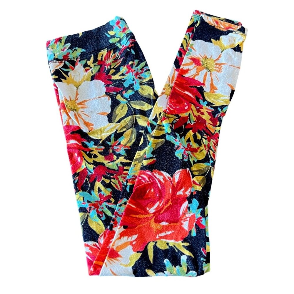 Color Story | Floral Print | Black / Multi Color | Leggings | Juniors Size M
